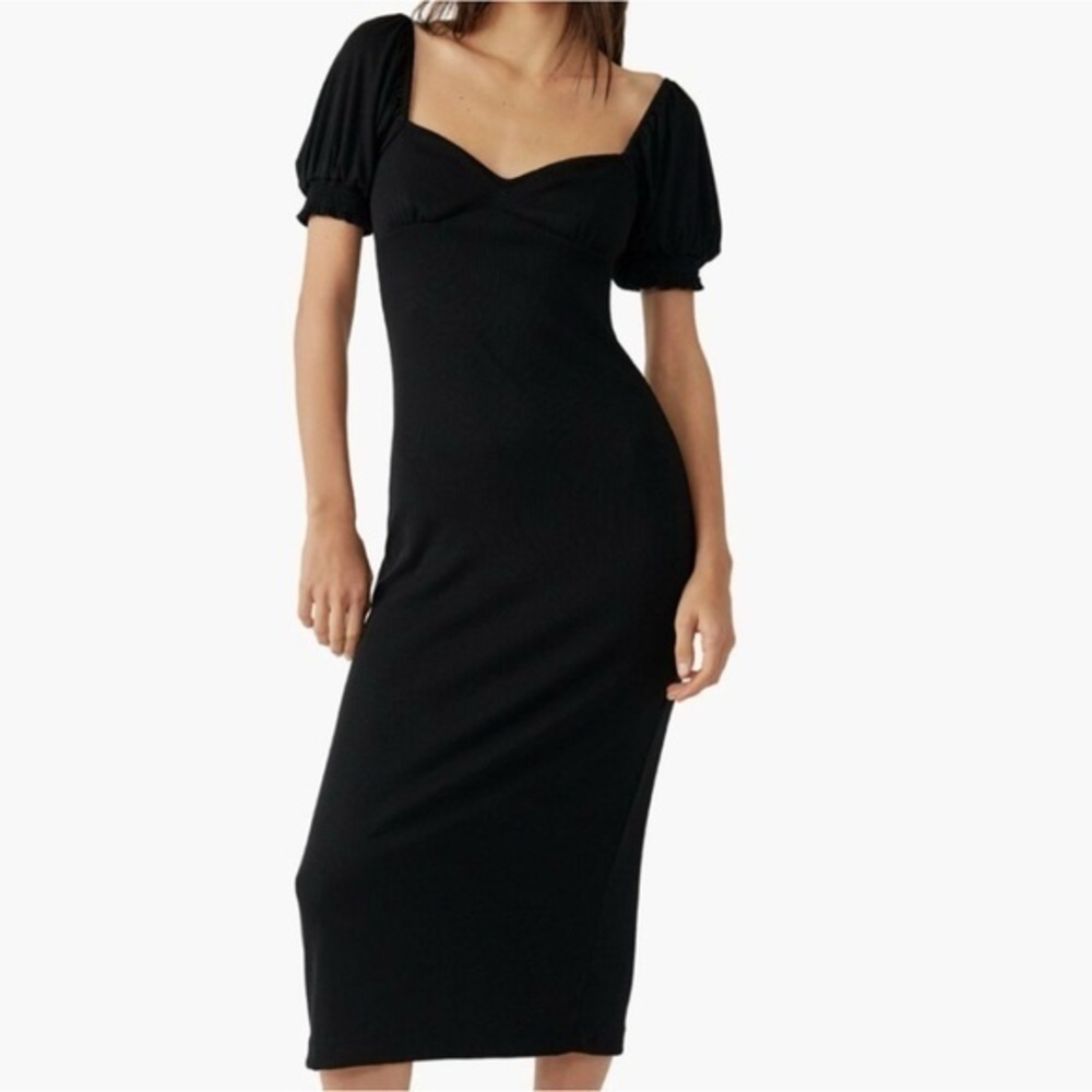 Free People Bel Air Puff Sleeve Ribbed Knit Midi Dress